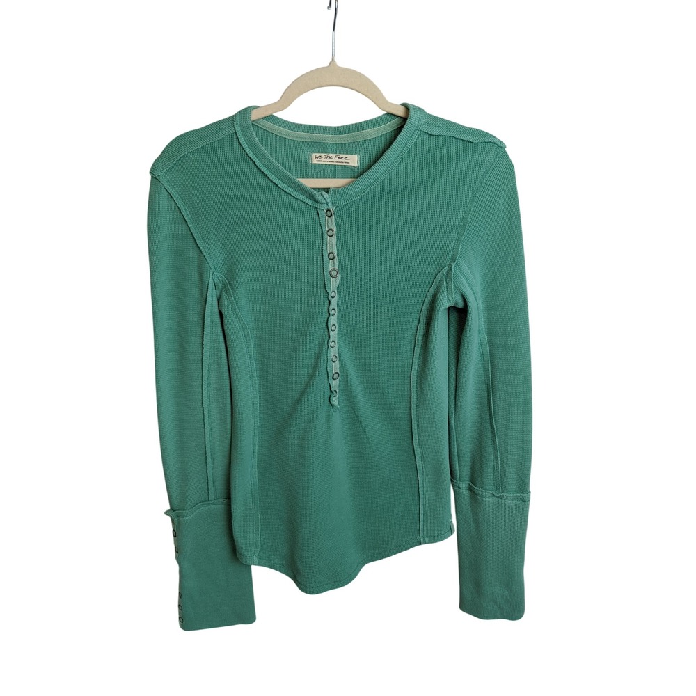 We The Free Free People Waffle Knit Henley Thermal Top Seafoam Green Size Large